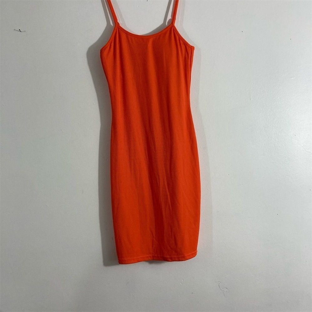 New Look  Women's Orange Ribbed Spaghetti Strap Mini Dress Size M